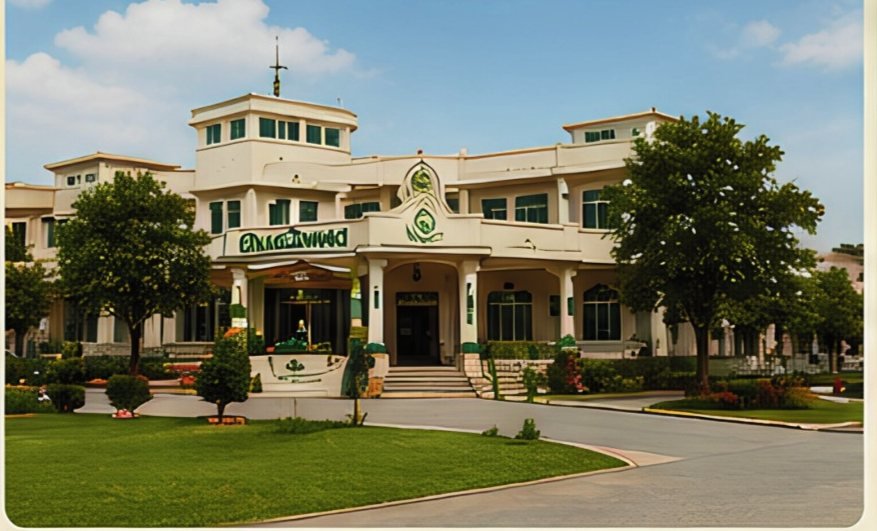 The wider Iqra campus building seen across the lawn