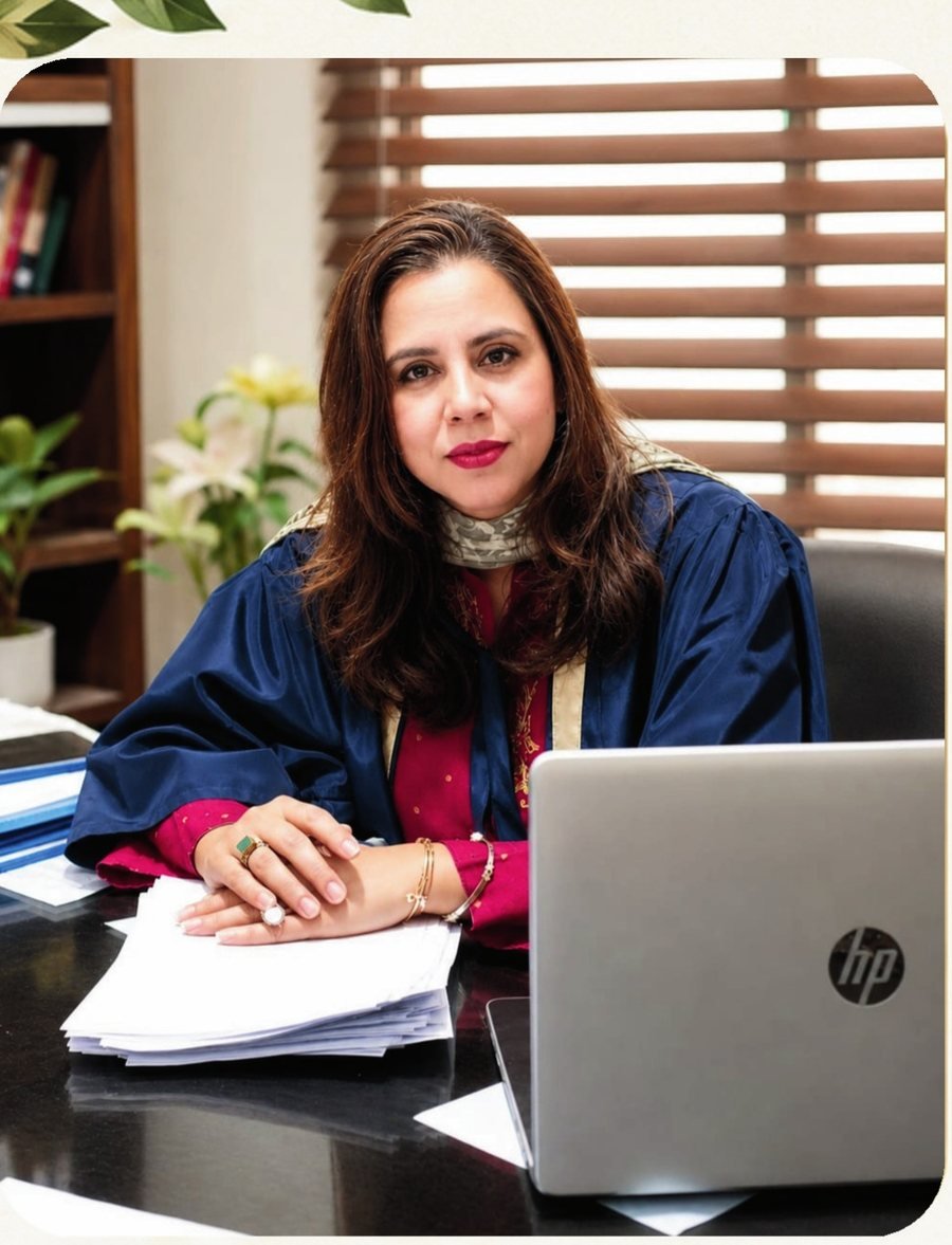 Saira Munawwar, Founder and Executive Director, at her desk