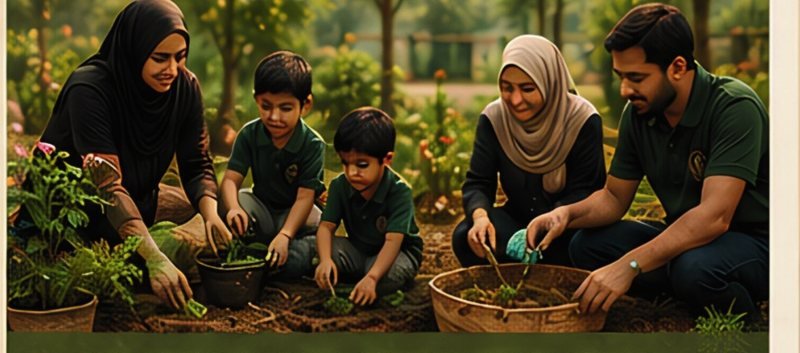Parents and children planting together on a family workshop day