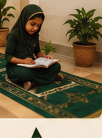 A pupil reading quietly on a prayer mat