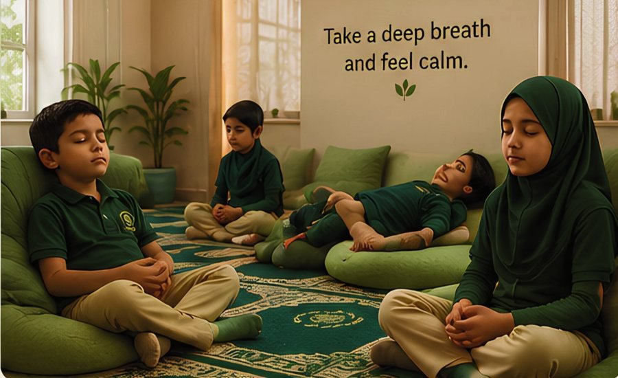Children resting and reflecting on floor cushions