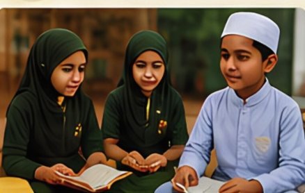 Pupils reading Islamic storybooks together
