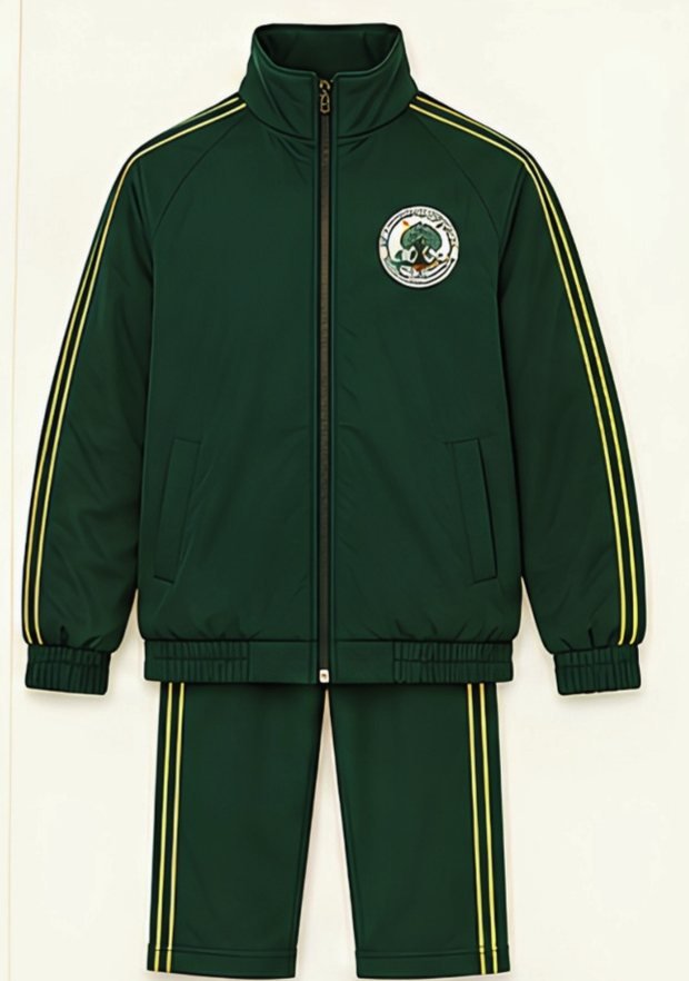 The green sports tracksuit jacket and trousers